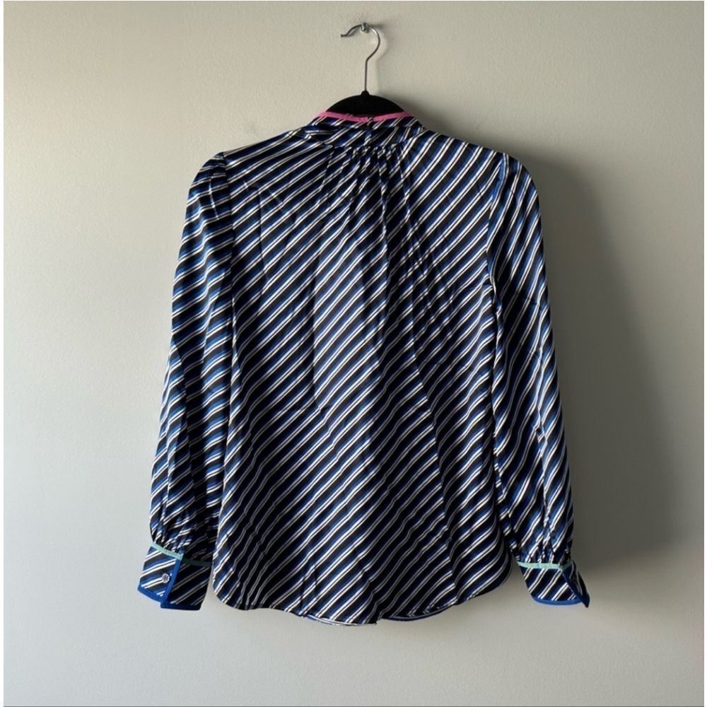 Tory Burch Blue and White Tie Front Long Sleeve Blouse - Picture 7 of 10